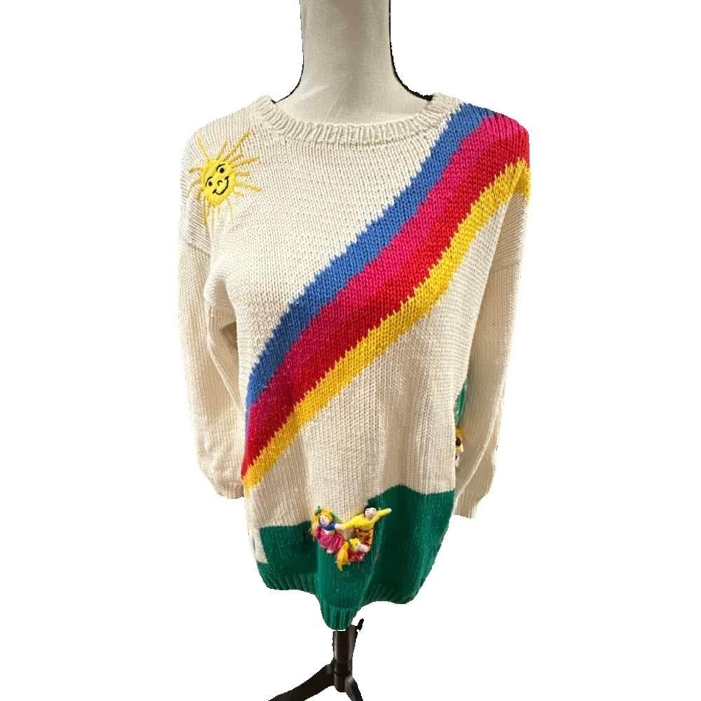 Raquel's Collection Handmade Striped Rainbow Sweater Unique Vintage 90s